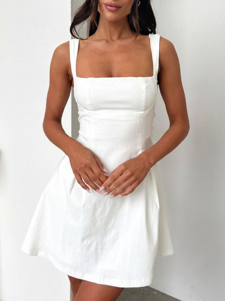 Devine Bow Back Square Neck Mini Dress